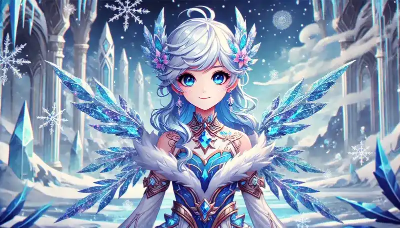 Anivia'nın kış prensesini andıran, kar yağmakta olan bir ortamdaki gülümseyen bir resmi